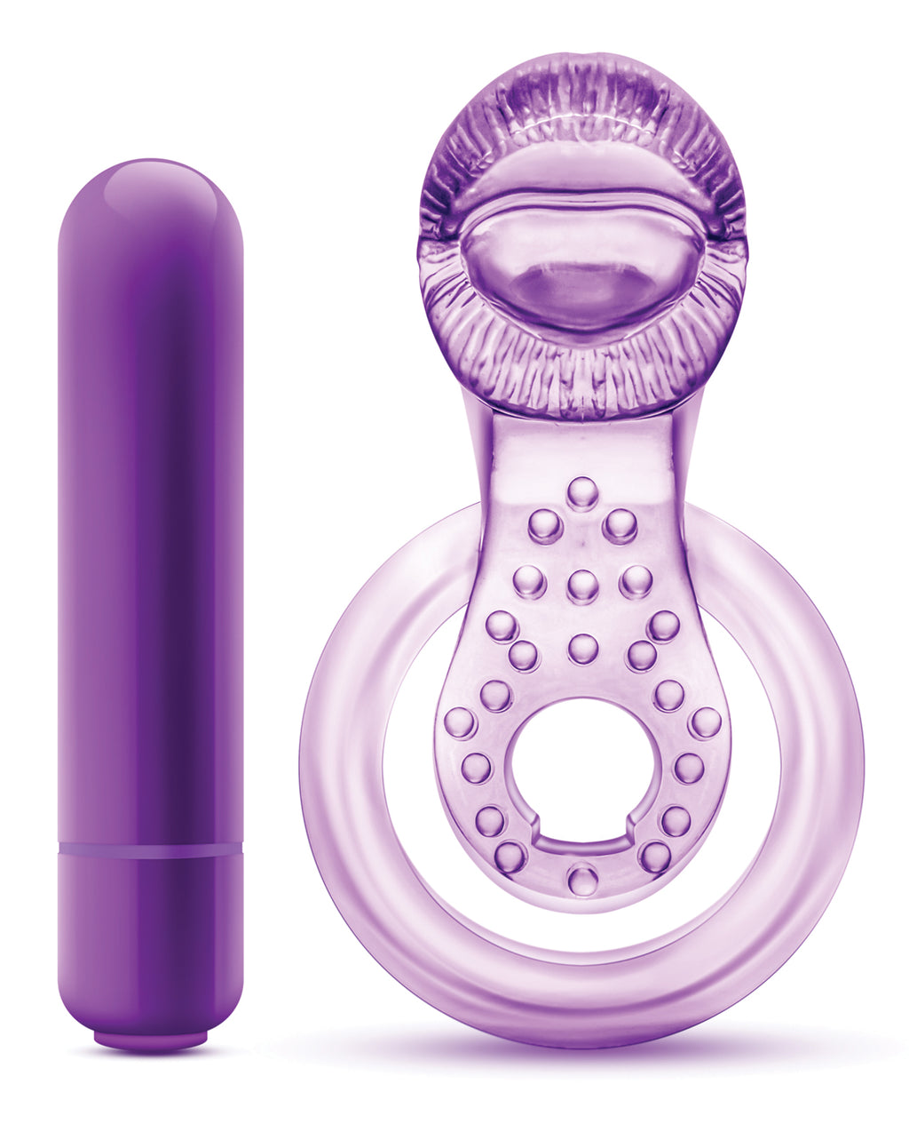 Blush Play With Me Lick it Vibrating Double Strap Cockring - Purple
