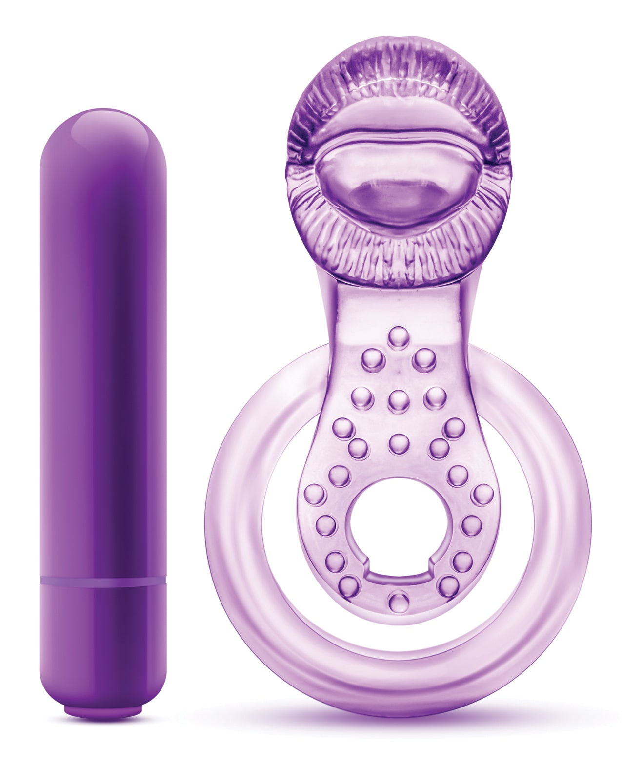 Blush Play With Me Lick it Vibrating Double Strap Cockring - Purple
