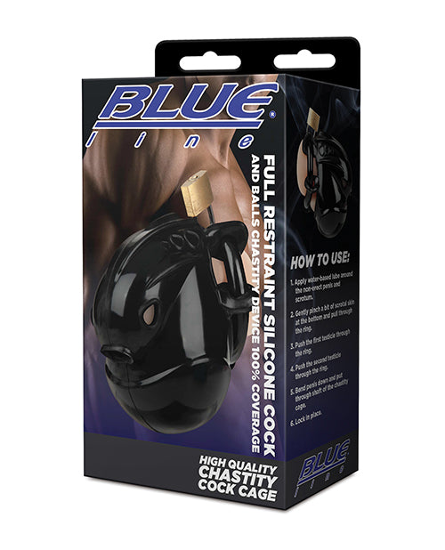 Full Restraint Silicone Cock & Balls Chastity Device - 100% Coverage Black