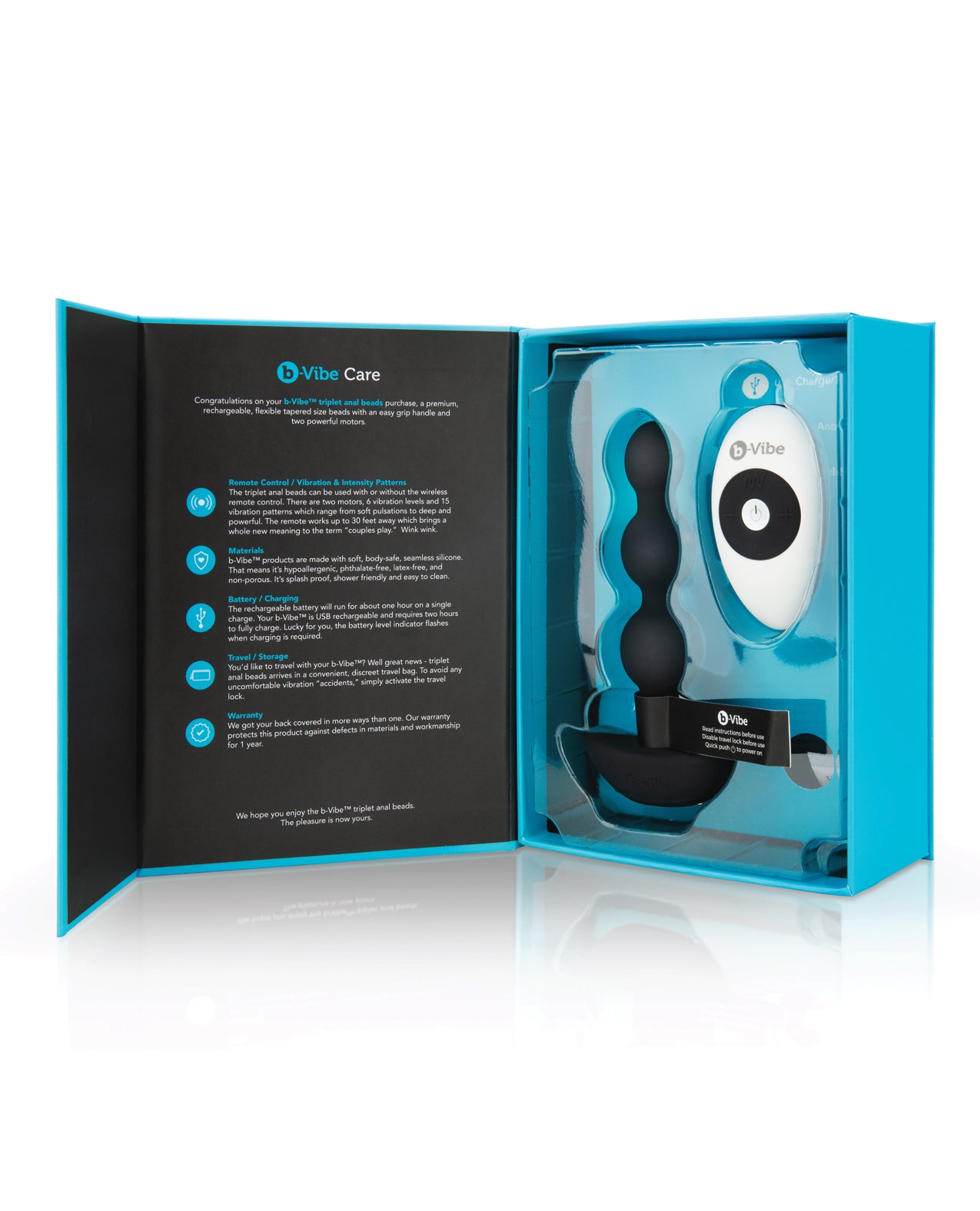 b-Vibe Remote Triplet Anal Beads - Black