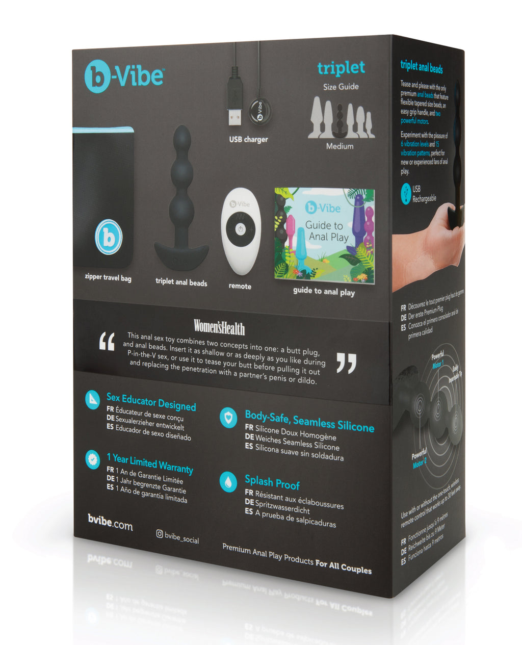 b-Vibe Remote Triplet Anal Beads - Black