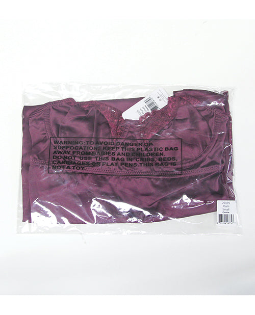 Scallop Lace Trimmed Stretch Satin Chemise w/Underwire Cups - Mauve Plum 1X/2X