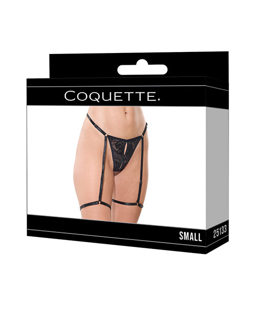 Lace Thong w/Garters and Bow Detail - Black SM