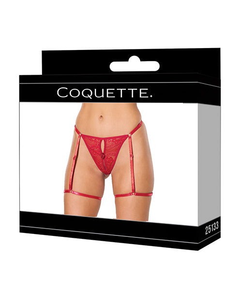 Lace Thong w/Garters and Bow Detail - Red LG