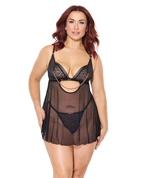 Coquette Pleasure Collection Pleasure Collection Feline Fatale Babydoll & G-String 2 pc Set - Black QN