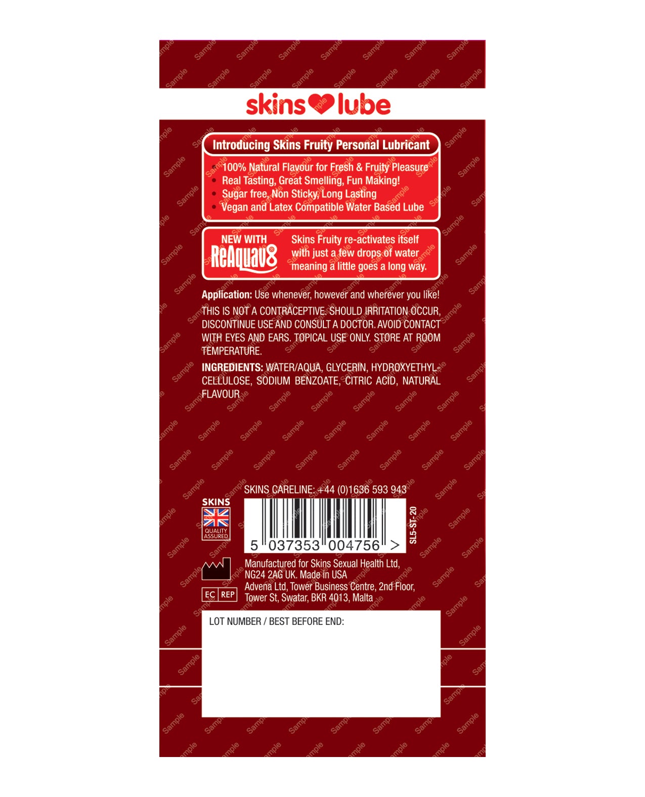 Skins Water Based Lubricant - 5 ml Foil Strawberry