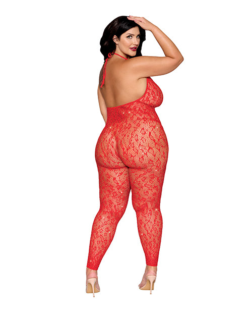 Leopard Pattern Seamless Bodystocking w/Gold Details - Red QN