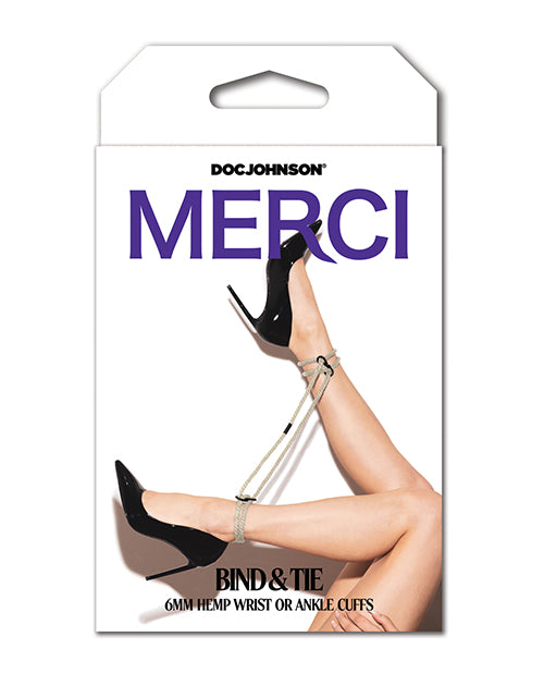 Merci Hogtie - Bind & Tie Wrist or Ankle Cuffs - 6 mm Hemp - Black