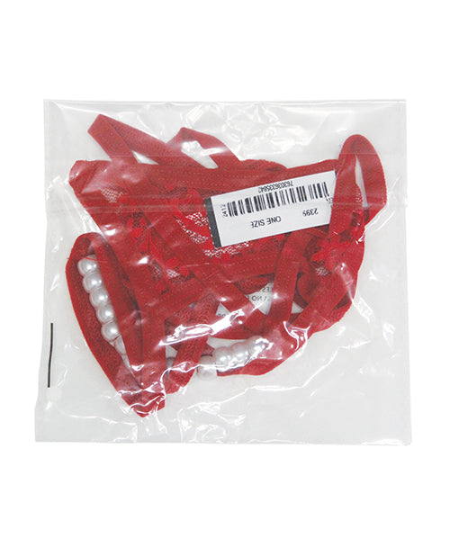 Strappy Modern Pleasure G-String w/Pearl Detail - Red O/S