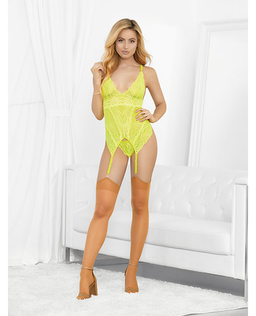 Escante Neons Bustier w/Nude Hose & G-String Neon Lime SM - Image 3