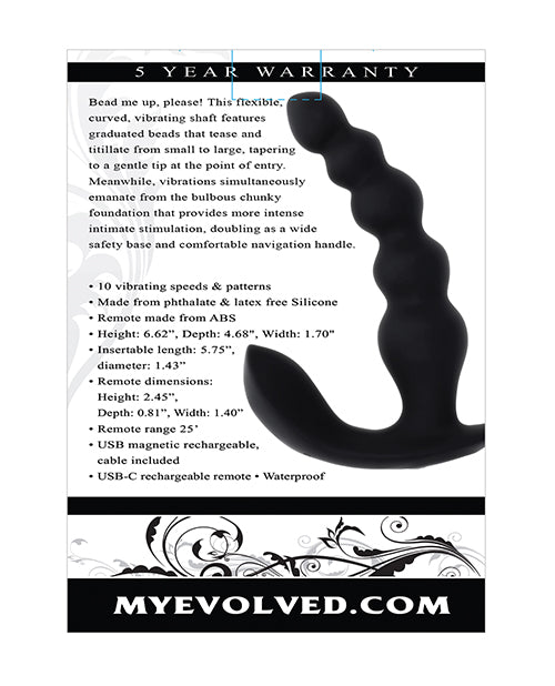 Evolved Bead Me Up Curved Anal Vibrator w/Remote Control - Black