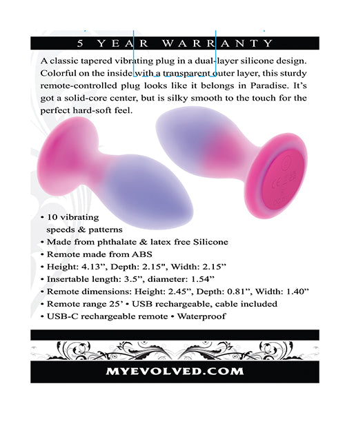 Evolved Paradise Plug Butt Plug w/Remote Control - Pink/Purple