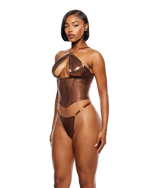 Forplay Liquid Metal Metallic Mesh Bustier w/G-String 2 pc Set - Metallic Copper MD - Image 6