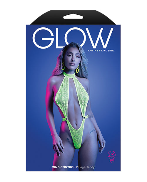 Mind Control UV Reactive Lace Halter Teddy - Neon Green L/XL