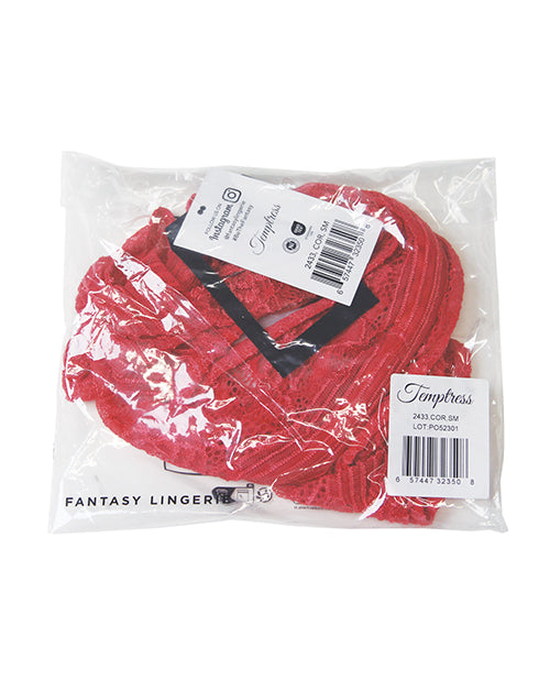 Temptress Calliope Striped Sheer Floral Lace Zippered Teddy - Coral S/M