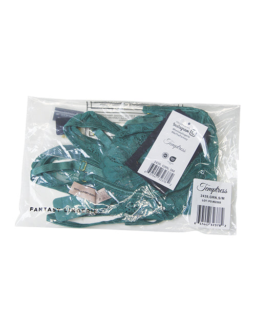 Temptress Aerin Lace Bra w/Removable Chain & Panty 2 pc Set - Green 1X/2X