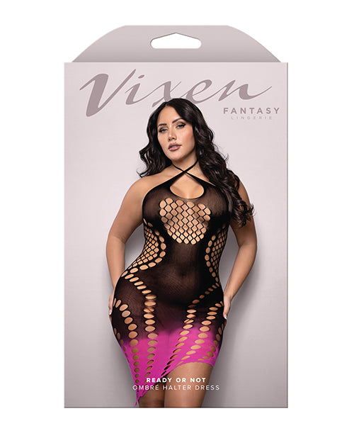 Vixen by Fantasy Lingerie Vixen Ready Or Not Ombre Keyhole Halter Dress - Black/Pink QN - Image 3