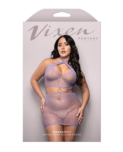 Vixen by Fantasy Lingerie Vixen Serendipity Rhinestone Leopard Knit Keyhole Halter Dress - Lavender QN - Image 5