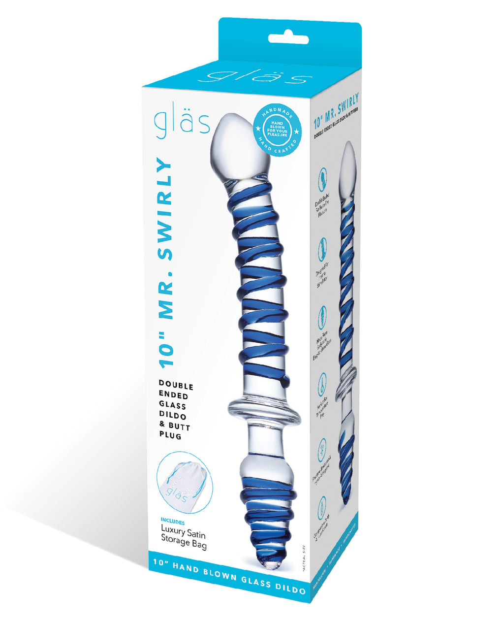 Glas Glas 10" Mr. Swirly Double Ended Glass Dildo & Butt P - Image 3