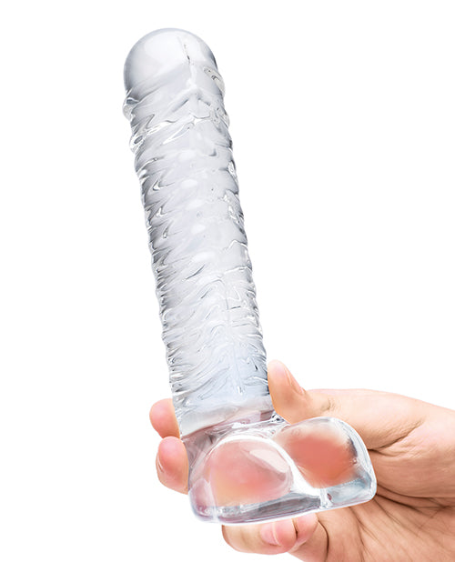 Glas Glas 8" Realistic Ribbed Glass G-Spot Dildo w/Balls - Clear - Image 4