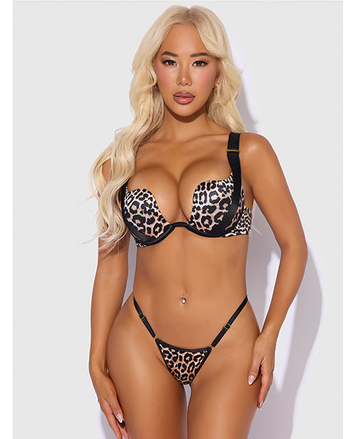 Devon Push Up Bra w/Harness & G-String 3 pc Set - Leopard MD