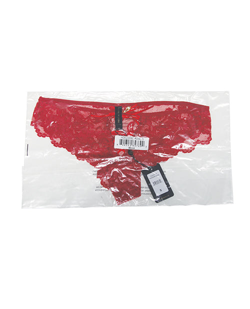 Bella Lace Up Tanga Panty w/Jewel Detail - Red XL
