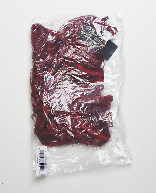 Eden Embroidered Lace & Mesh Teddy w/Garters - Dark Red 3X/4X