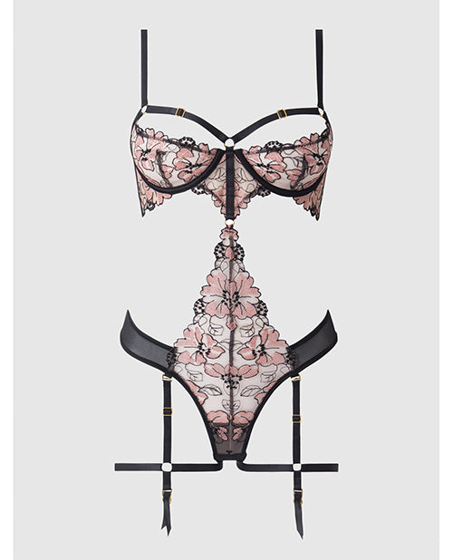 Nova Lace Teddy w/Garters - Black XL