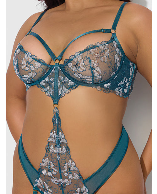 Nova Lace Teddy w/Garters - Jade Blue 3X/4X