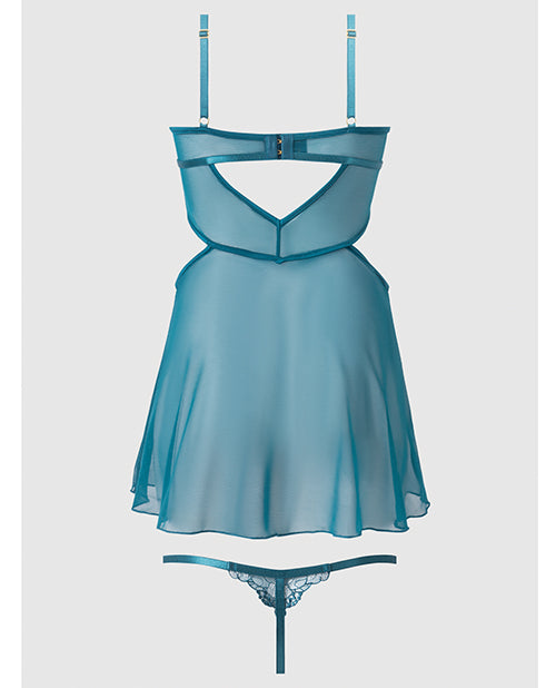 Nova Lace & Mesh Babydoll w/G-String 2 pc Set - Jade Blue LG