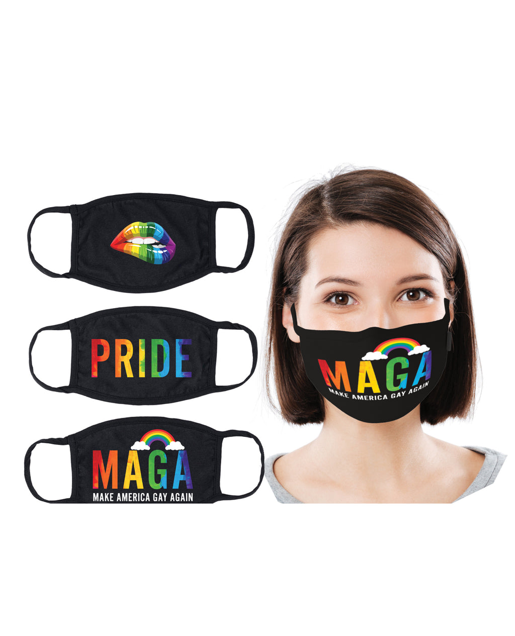 Hott Products Mask-erade Masks - Pride/Gay Again/Rainbow Kiss Pack of 3