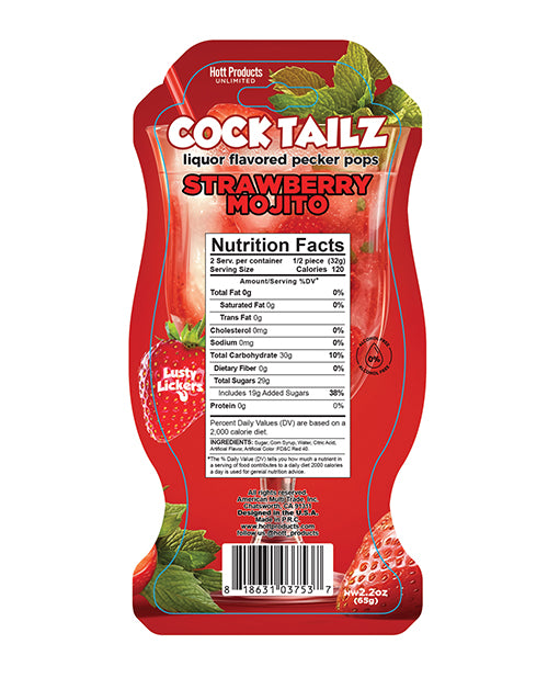 Cock Tailz Liquor Flavored Pecker Pops - Strawberry Mojito Red/White Stripe