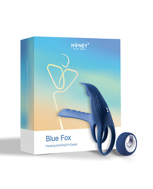 Honey Play Box Blue Fox Vibrating Girth Enhancer Penis Sleeve - Blue