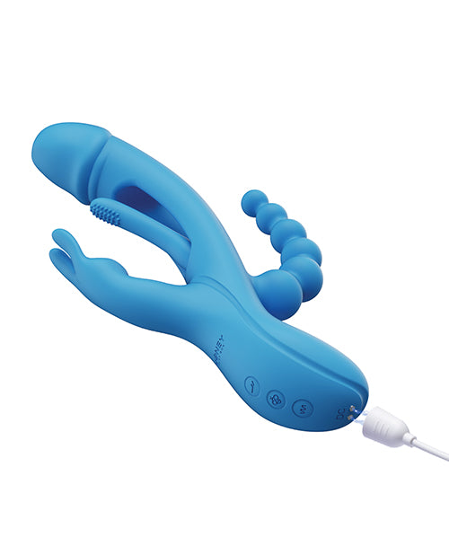 Trilux Kinky Finger Rabbit Vibrator w/Anal Beads - Blue