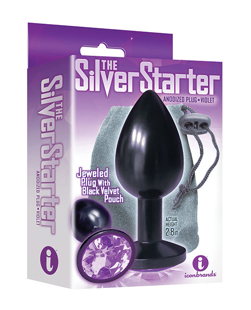 The 9's The Silver Starter Bejeweled Round Stainless-Steel Plug - Black/Violet