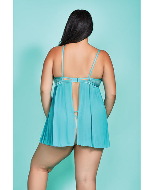 Glitter Riley Eyelash Lace Soft Cup Babydoll & Panty Teal 2X