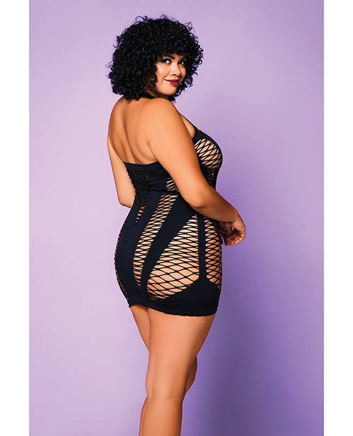 Glitter Heart of Chaos Seamless Chemise w/Halter Strap & Vertical V Cut Outs Black QN