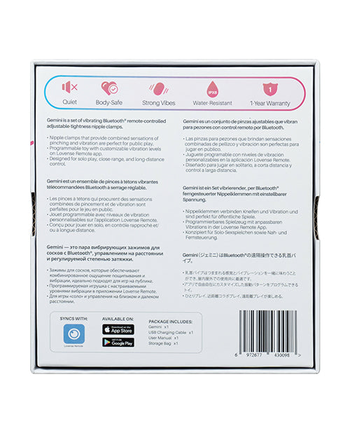 Lovense Gemini Vibrating Nipple Clamps - Pink