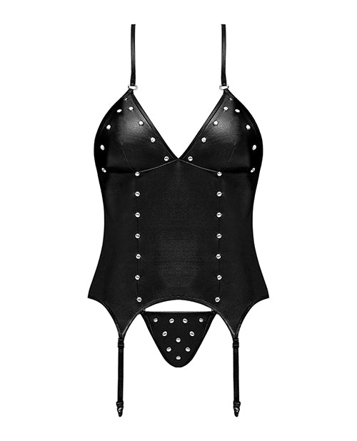Lust Madame Corset w/Metal Garters & G-String Black S/M