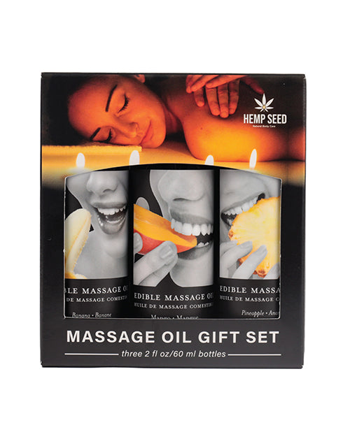 Earthly Body Edible Massage Oil Gift Set - 2 oz Banana, Mango & Pineapple