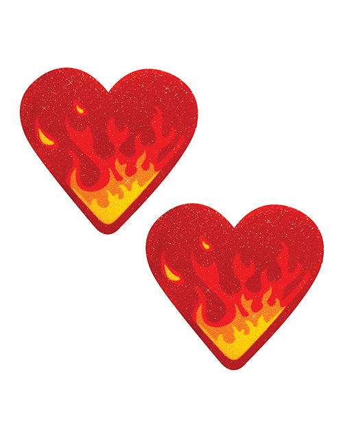 Neva Nude Neva Nude Glitter Flaming Heart Pasties - Red/Orange O/S