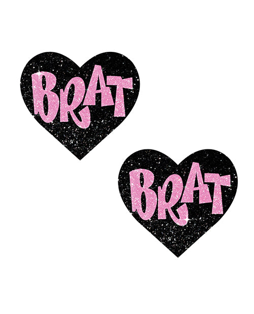 Neva Nude Brat Glitter Heart Pasties - Black/Pink O/S