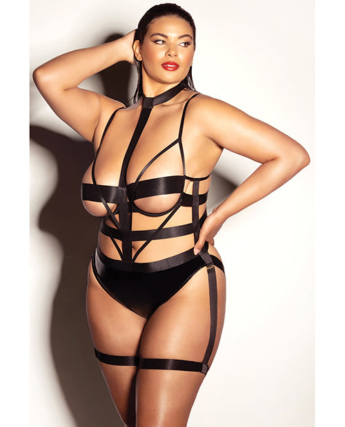 FETISH Lethal Underwire Peek A Boo Vinyl Teddy w/Choker Black 1X