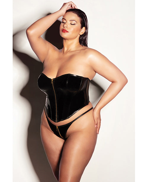 FETISH Rider Vinyl Bustier w/Front Zipper & Panty Black 1X