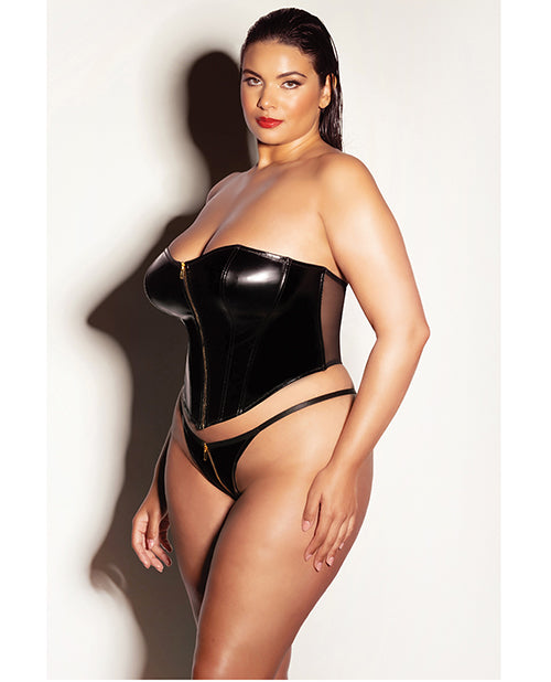 FETISH Rider Vinyl Bustier w/Front Zipper & Panty Black 1X