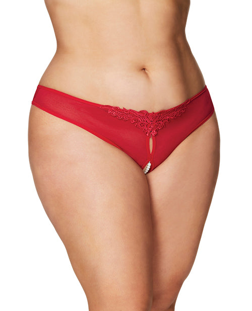Crotchless Thong w/Pearls Red 3X/4X