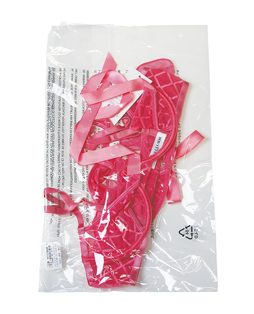Aubrielle Diamond Mesh Underwire Bra w/Thong 2 pc Set - Pink SM
