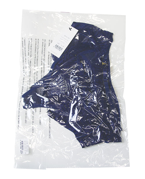 Roxie Mesh and Lace Underwire Bra w/Thong 2 pc Set - Navy L/XL