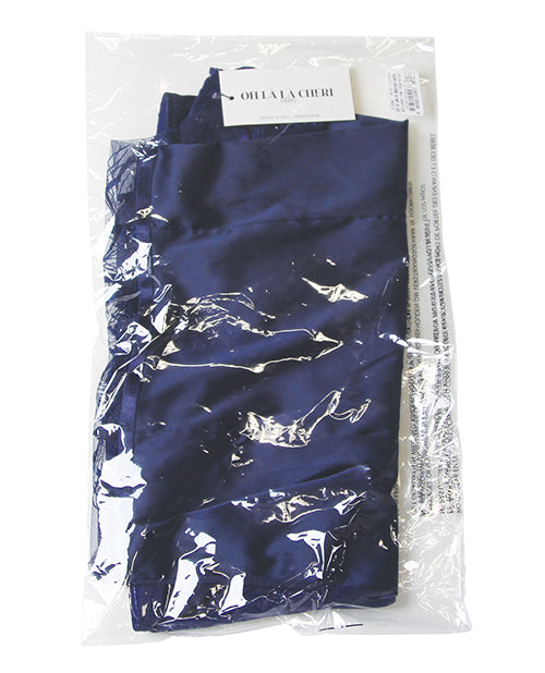 Davina V-Plunge Embroidered Babydoll w/Double Ring Charm - Navy LG