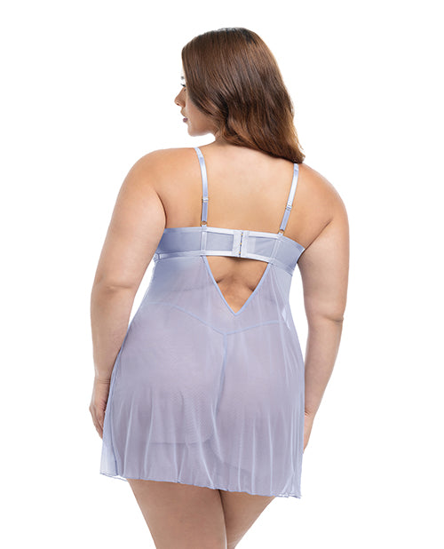 Elsie Lace & Mesh Underwire Babydoll w/G-String 2 pc Set - Brunnera Blue 1X/2X